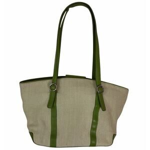 Fossil Keylime Green Canvas Leather Trim Shoulder Bag Purse Silver Buckle Y2K